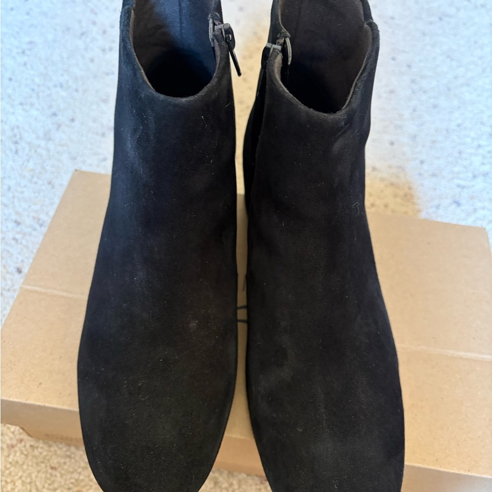 Clarks Black Suede Ankle Booties with Side Zip